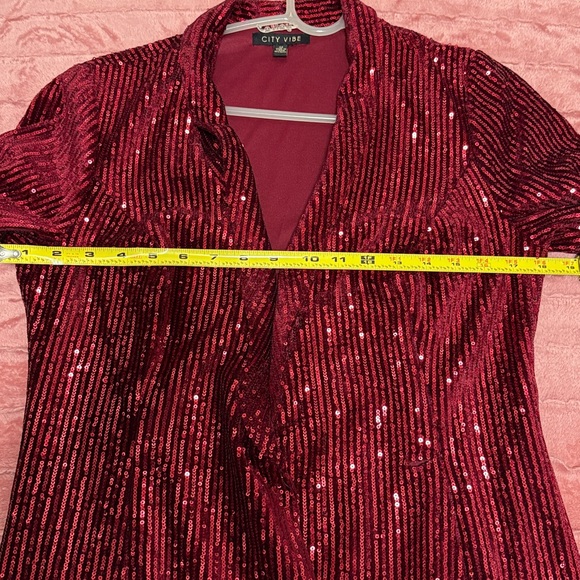 🌹 Red Sequins Long Double Breast Blazer - Picture 11 of 11